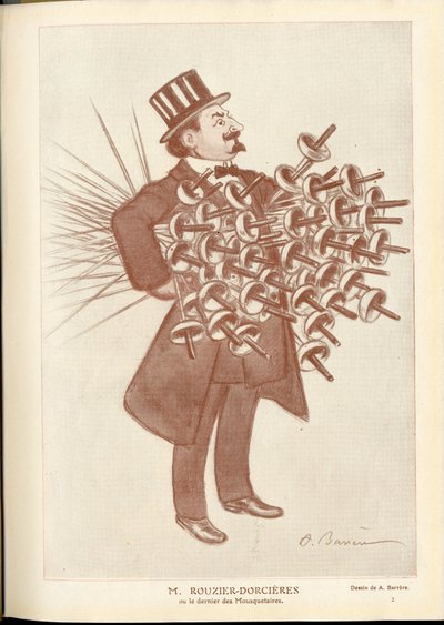 Fantasio, ca. 1912_4_1 - Illustration von A. Barrere (1874-1931): Fechten - Rouzier Dorcieres von Adrien Barrere