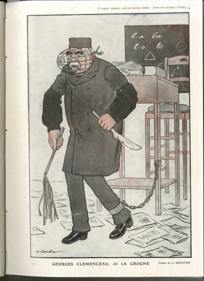 Illustration von A Barrere (1874-1931) in „Fantasio“, 01/05/16 - Georges Clemenceau, genannt La Grogne - Krieg von 14-18, Zensur - Clemenceau George von Adrien Barrere