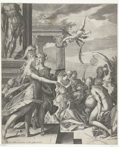 Minerva begleitet die Malerei zu ihrem Platz bei den Wissenschaften von Egidius  Sadeler (II)