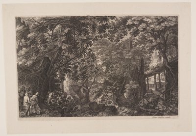 Szene Acht: Ein Wald mit einer Holzbrücke, aus Acht Szenen aus Böhmen von Aegidius Sadeler II