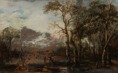 Bewaldete Landschaft mit einem Jäger von Aert van der Neer