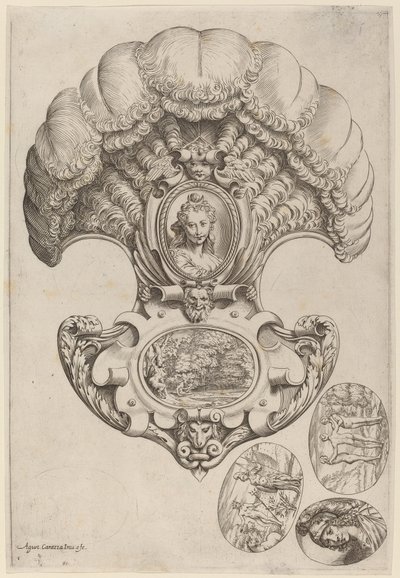 Ein Kopfstück in Form eines Fächers von Agostino Carracci
