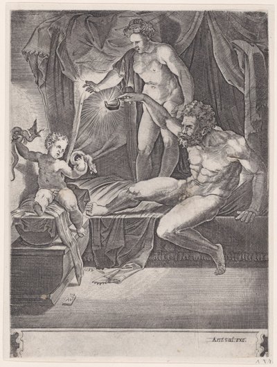Der junge Herkules in seiner Wiege, datiert 1533 von Agostino Veneziano