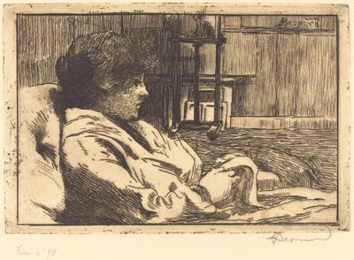 Frau liest im Atelier von Albert Besnard