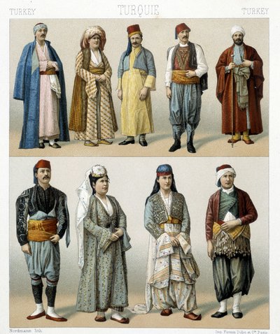 Türkische Kostüme des 19. Jahrhunderts. Illustration in „Le costume historique“ von Racinet von Albert Charles August Racinet