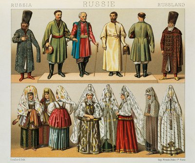 Historische Tracht des russischen Volkes, Illustration aus The Complete Costume History von Racinet Auguste von Albert Charles August Racinet