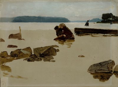 Offenes Meer vor Haikko, Studie für Jungen, die am Ufer spielen von Albert Edelfelt