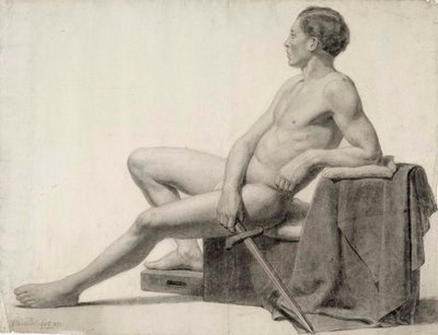 Sitzendes männliches Modell mit einem Schwert, Akademiestudie von Albert Edelfelt
