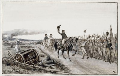 Von Döbeln grüßt seine Truppen aus dem Gedicht Nummer Fünfzehn Stolt (Originalzeichnung für die Geschichten von Fähnrich Stål) von Albert Edelfelt