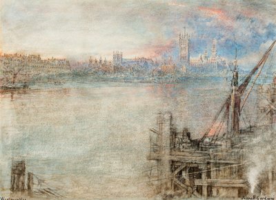 Westminster mit den Houses of Parliament bei Sonnenuntergang von Albert Goodwin