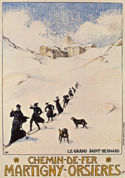 Plakat zur Werbung für die französische Eisenbahn von Martigny nach Orsières, 1913 von Albert Muret
