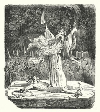 Druide führt ein Menschenopfer durch von Albert Robida