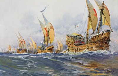 Französische Schiffe von Saint-Louis während des achten Kreuzzugs im Jahr 1268 von Albert Sébille