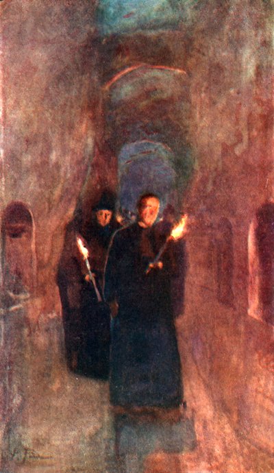 Eine Prozession in der Katakombe des Callistus von Alberto Pisa