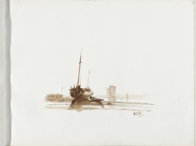 Segelschiff vor Anker vor einer Küste von Albertus van Beest