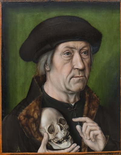 Selbstporträt mit einem Schädel, von Aelbrecht Bouts (1451/54-1549). Öl auf Holz, ca. 1520. Dimension: 42,6x33 cm. Muzeul National Brukenthal, Sibiu von Albrecht Bouts