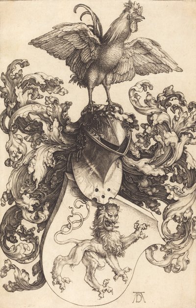 Wappen mit einem Löwen und einem Hahn, 1502-1503 von Albrecht Dürer