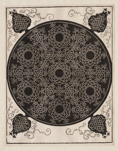 Vierter Knoten, 7 kreisförmige Gruppen von Knoten mit schwarzen Zentren von Albrecht Dürer