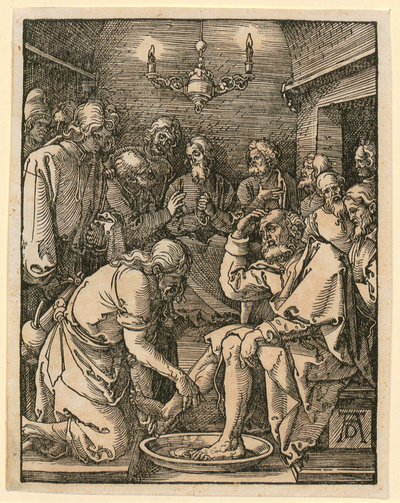 Fußwaschung, Blatt 10 der Folge „Kleine Holzschnitt-Passion“ von Albrecht Dürer