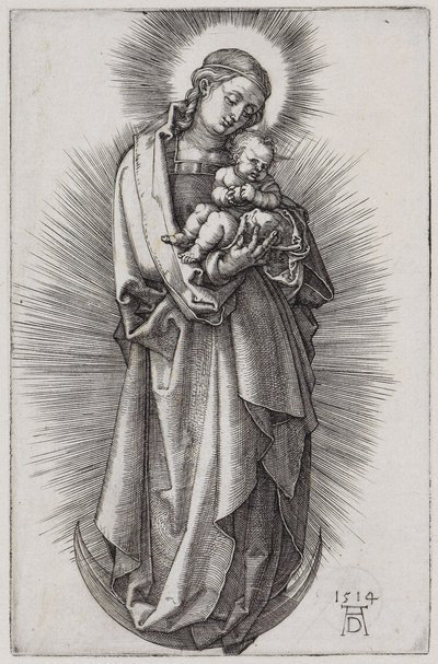 Jungfrau mit dem Haarband im Strahlenkranz auf der Mondsichel von Albrecht Dürer