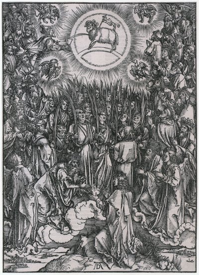 Lobgesang der Auserwählten im Himmel / Anbetung des Lammes, XII. Figur, Blatt 14 der Folge "Die Apokalypse" von Albrecht Dürer