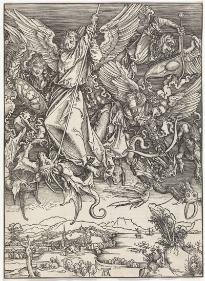 Michael im Kampf mit dem Drachen (Die Apokalypse) von Albrecht Dürer