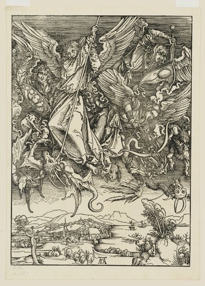 Michael und seine Engel kämpfen mit dem Drachen von Albrecht Dürer