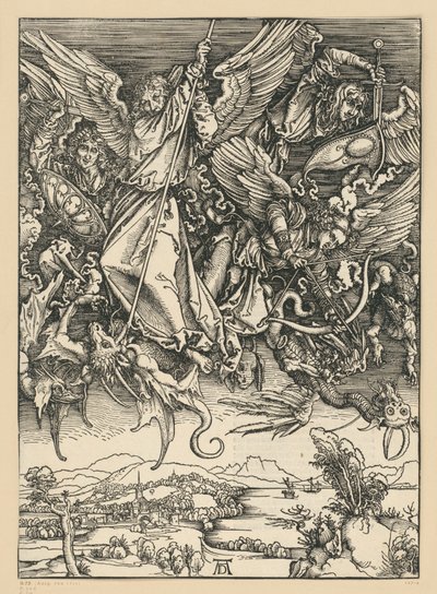 Michaels Kampf mit dem Drachen (Apokalypse) von Albrecht Dürer