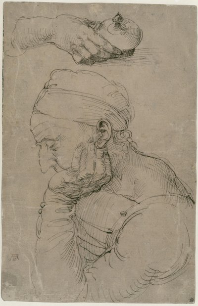 Schlafender Mann und Studie einer Hand mit Salbgefäß von Albrecht Dürer