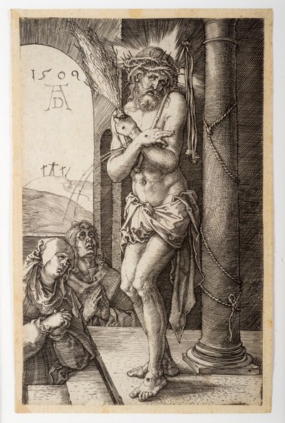 Der Schmerzensmann an der Säule mit der Jungfrau und St. Johannes, aus der "Gravierten Passion" von Albrecht Dürer