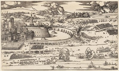 Die Belagerung einer Festung (nur die linke Seite, von 2 Blöcken) von Albrecht Dürer