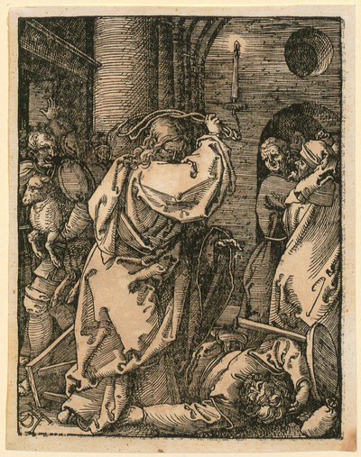Vertreibung der Händler, Blatt 7 der Folge „Kleine Holzschnitt-Passion“ von Albrecht Dürer