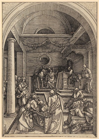 Zwölfjähriger Jesus im Tempel, Blatt 16 der Folge "Das Marienleben" von Albrecht Dürer