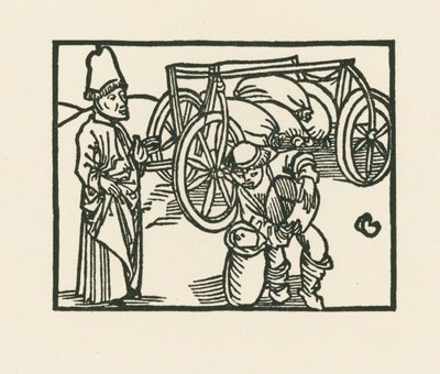 Der Priester hat einen Sack auf einem Wagen und Hafer wird hineingefüllt, um 1489-90 von Albrecht Dürer or Duerer