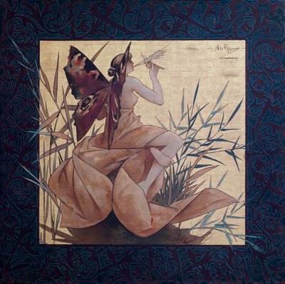 Komposition mit geflügelter Nymphe zwischen den Schilfrohren - Gemälde von Alexandre de Riquer i Ynglada (1856-1920) von Alejandro de Riquer