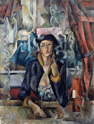 Porträt der Frau des Künstlers in einem Café von Aleksandr Aleksandrovich Osmerkin