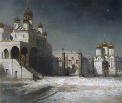 Der Kathedralenplatz im Moskauer Kreml bei Nacht, 1878 von Alexei Kondratjewitsch Sawrassow