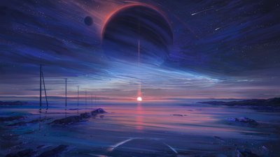 Kosmischer Ozean Sonnenuntergang von Alena Aenami