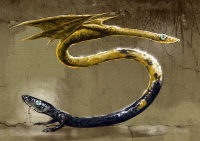 Fantastische Monster und Kreaturen, Kryptozoologie: Darstellung einer Amphisbene, mythologischer Schlange mit zwei Köpfen Zeichnung von Alessandro Lonati, 2012 von Alessandro Lonati