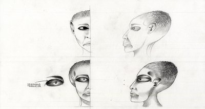 Science-Fiction-Illustration: Studie des Gesichts eines Außerirdischen vom Planeten Mars zur Eroberung des Weltraums Zeichnung von Alessandro Lonati von Alessandro Lonati