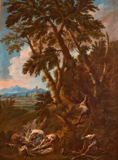 Landschaft mit Wäscherinnen und Holzfällern von Alessandro Magnasco