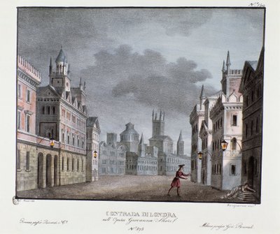 Ansicht der Vororte von London Bühnenbild für die Aufführung der Oper „Giovanna Shore“ (Jeanne Shore) von Carlo Ponti (1829) von Alessandro Sanquirico