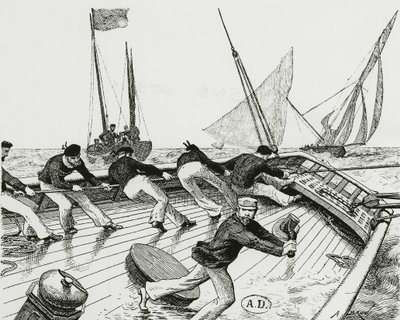 Segelrennen: Le turn du Bateau-Buoée - Zeichnung von A. Brun, Bibl. des Arts Deco von Alexandre Brun