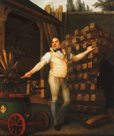 Ein Radmacher mit einer Feuerwehr in einem Hof, 1812 von Alexandre François Louis de Girardin