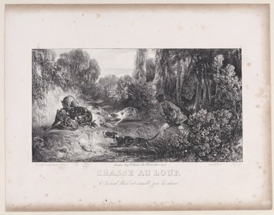 Wolfsjagd: Verwundetes Tier von Hunden angegriffen, aus der Serie Jagdszenen, 1829 von Alexandre Gabriel Decamps