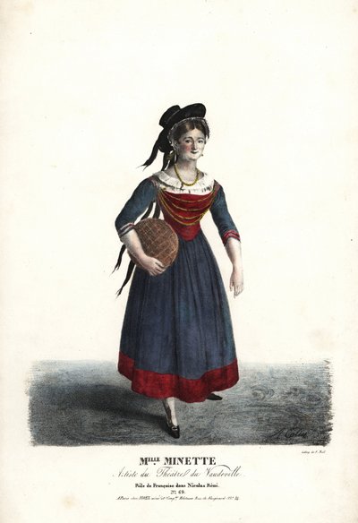 Schauspielerin Mademoiselle Minette oder Jeanne-Marie-Francoise Menestrier als Francoise in Nicolas Remi von Sewrin, Theatre du Vaudeville von Alexandre Marie Colin