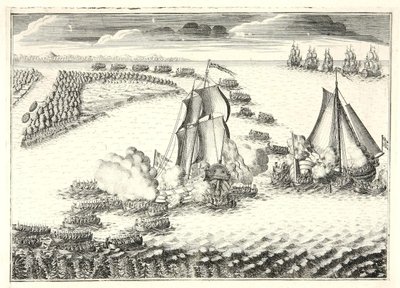 Die Schlacht an der Mündung der Newa am 18. Mai 1703, 1720er von Alexei Fyodorovich Zubov