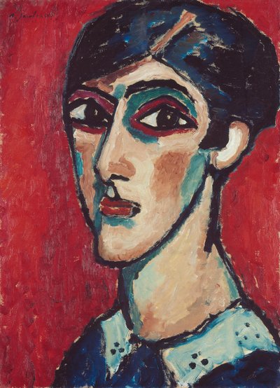 Länglicher Kopf in Braunrot (Großer Frauenkopf auf Rot) von Alexej von Jawlensky
