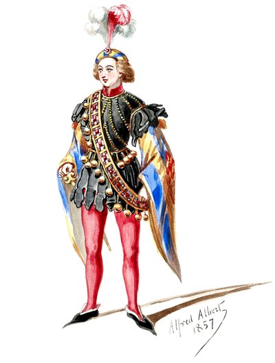 Halévy - Die Zauberin - Kostümentwürfe von Alfred Albert - 09. Page. Acht Statisten (retuschiert) von Alfred Albert