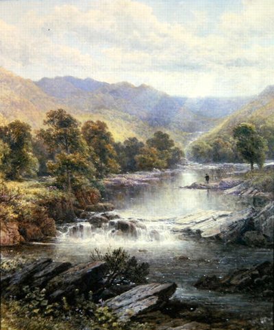 Ein Angler in einem Flusstal von Alfred Augustus (after) Glendening